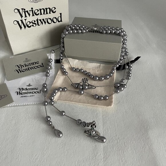 Women ✨ Irregular Three Row Pearl Bas Relief Choker in💓 Silver Grey